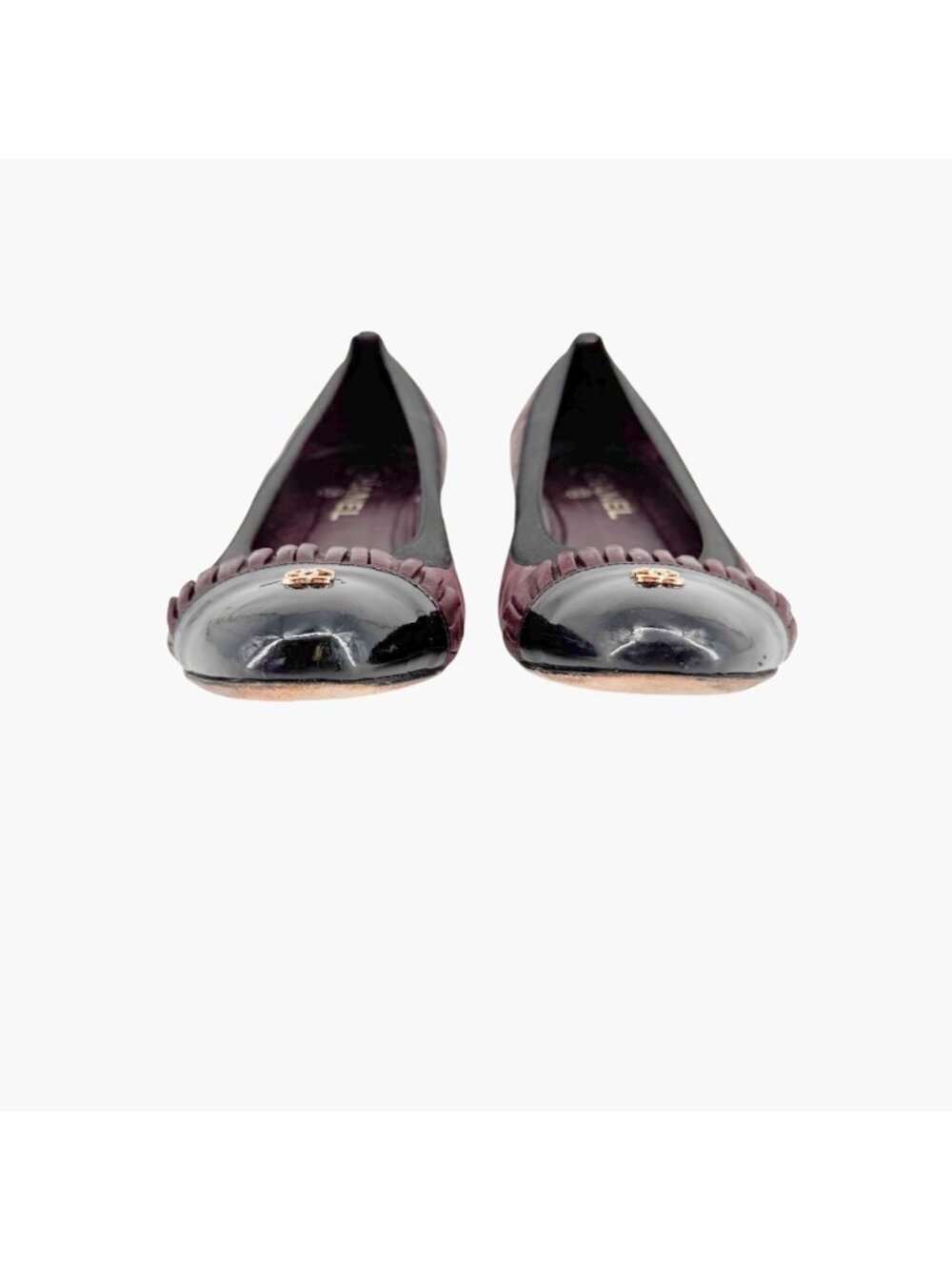 Chanel CC Ruffle Cap Toe Ballet Flats EU 37 US 6-6.5 Brown Burgundy Leather - Picture 6 of 15